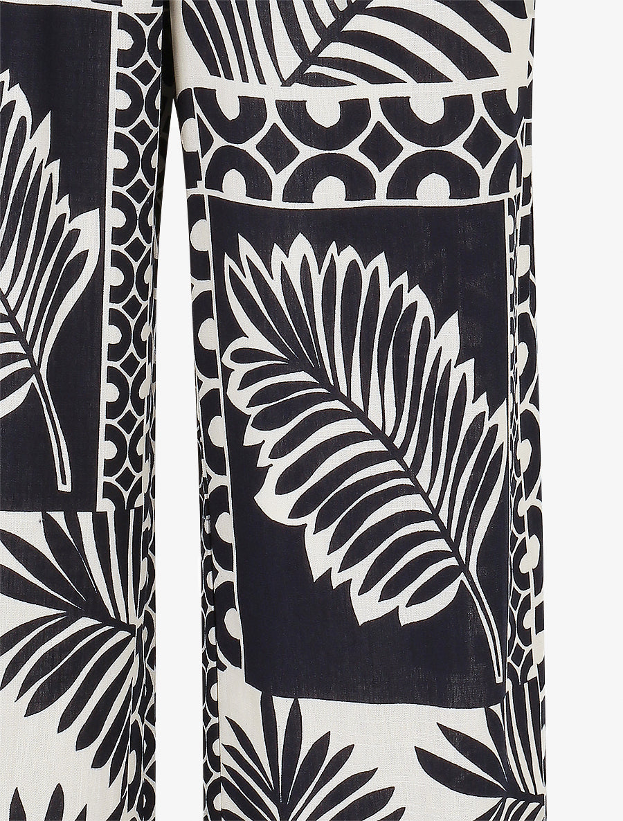 Pantalon droit taille haute imprimé tropical - Marine