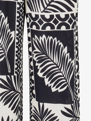 Pantalon droit taille haute imprimé tropical - Marine