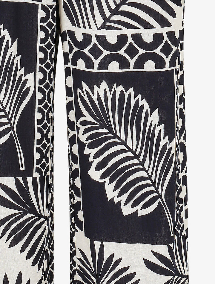 Pantalon droit taille haute imprimé tropical - Marine