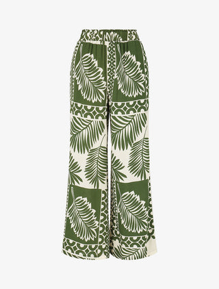 Pantalon droit taille haute imprimé tropical - Kaki