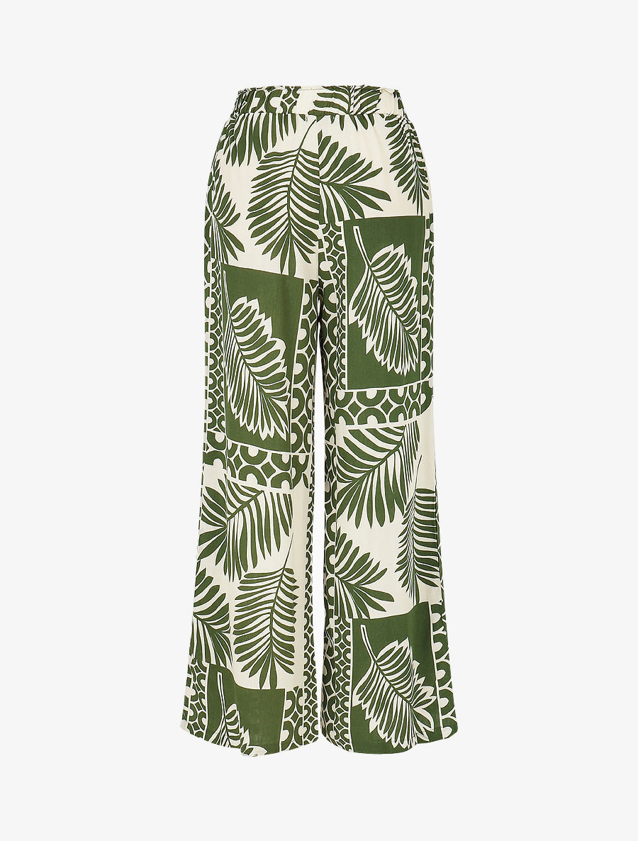 Pantalon droit taille haute imprimé tropical - Kaki