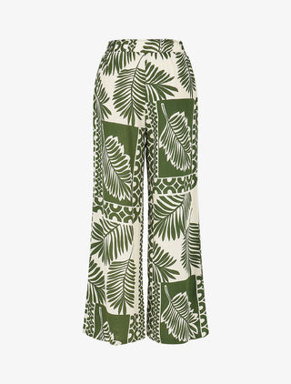 Pantalon droit taille haute imprimé tropical - Kaki