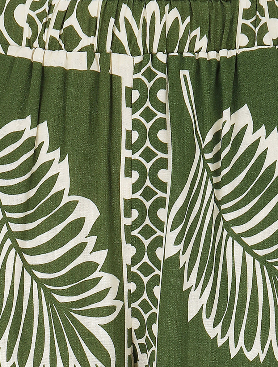 Pantalon droit taille haute imprimé tropical - Kaki