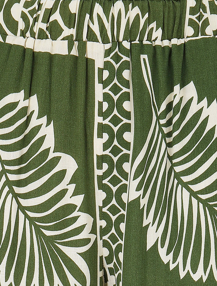 Pantalon droit taille haute imprimé tropical - Kaki