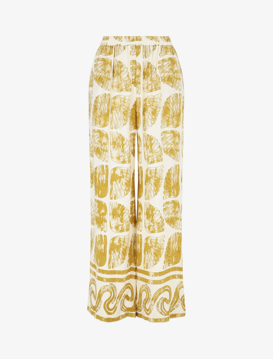 Pantalon droit taille haute imprimé fantaisie - Jaune
