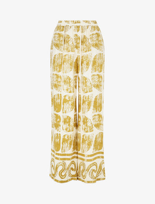Pantalon droit taille haute imprimé fantaisie - Jaune