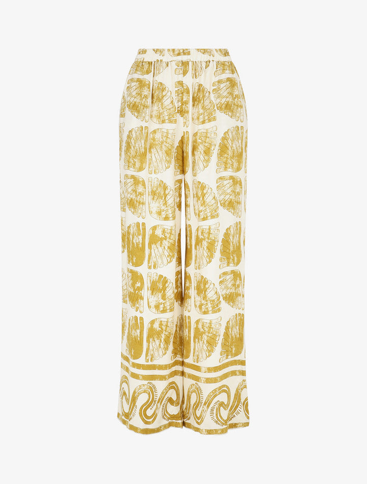 Pantalon droit taille haute imprimé fantaisie - Jaune