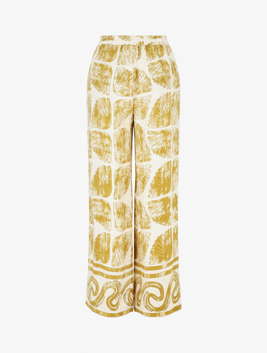 Pantalon droit taille haute imprimé fantaisie - Jaune