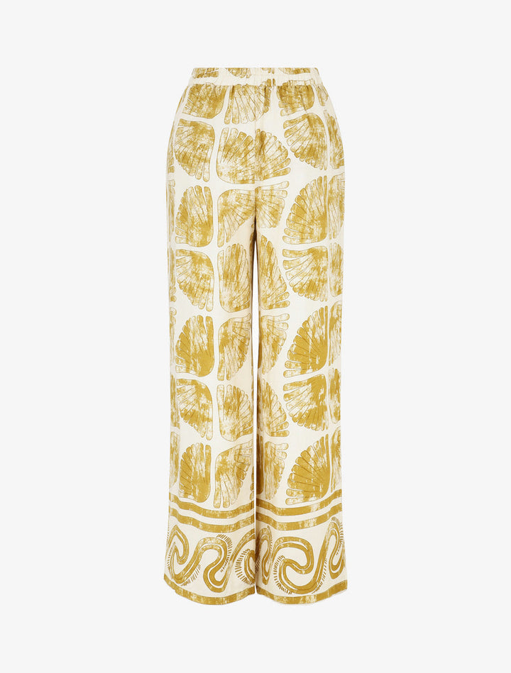 Pantalon droit taille haute imprimé fantaisie - Jaune