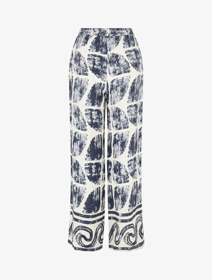 Pantalon droit taille haute imprimé fantaisie - Marine