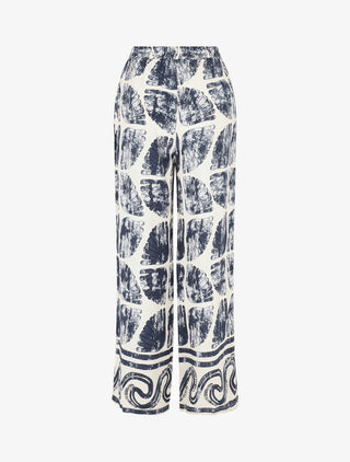 Pantalon droit taille haute imprimé fantaisie - Marine