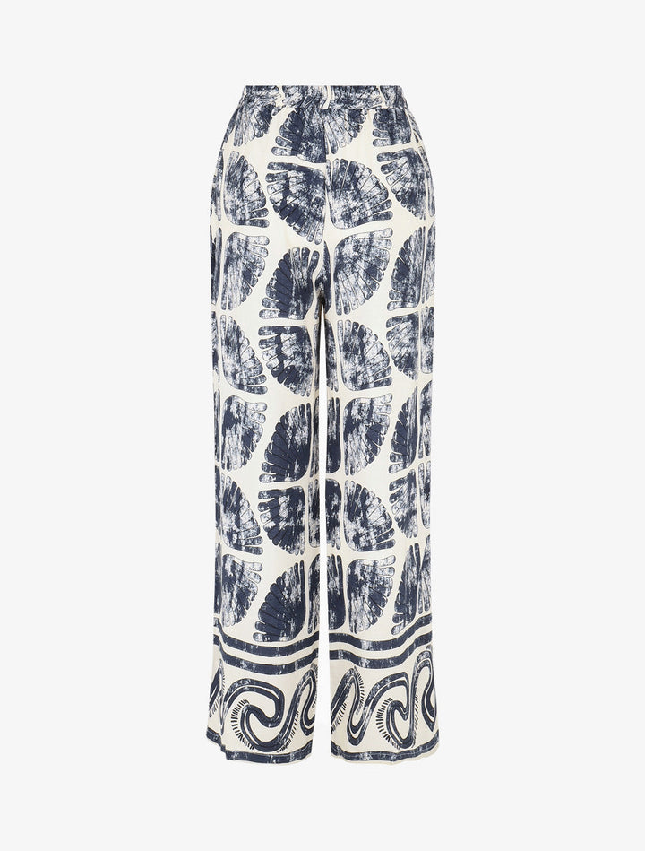 Pantalon droit taille haute imprimé fantaisie - Marine