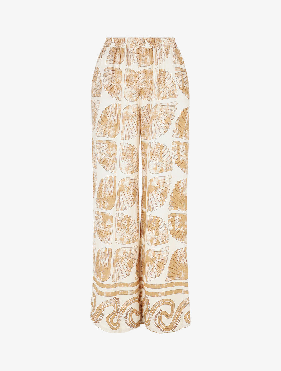 Pantalon droit taille haute imprimé fantaisie - Taupe
