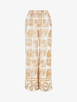 Pantalon droit taille haute imprimé fantaisie - Taupe