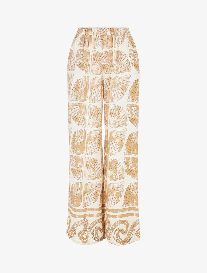 Pantalon droit taille haute imprimé fantaisie - Taupe