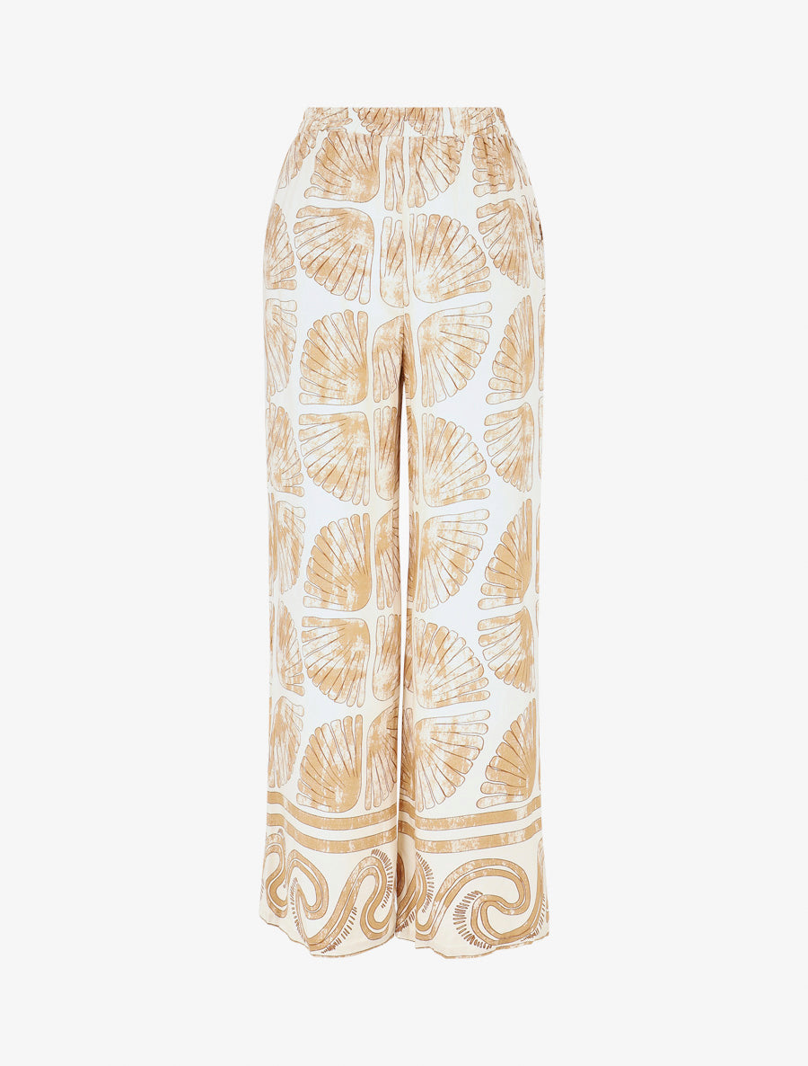 Pantalon droit taille haute imprimé fantaisie - Taupe