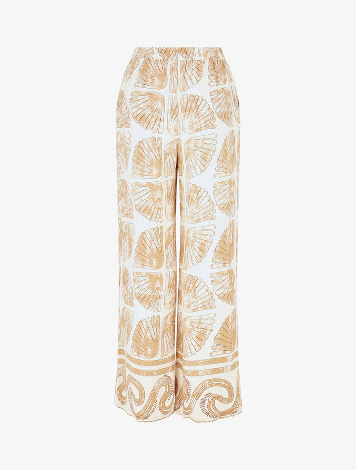Pantalon droit taille haute imprimé fantaisie - Taupe