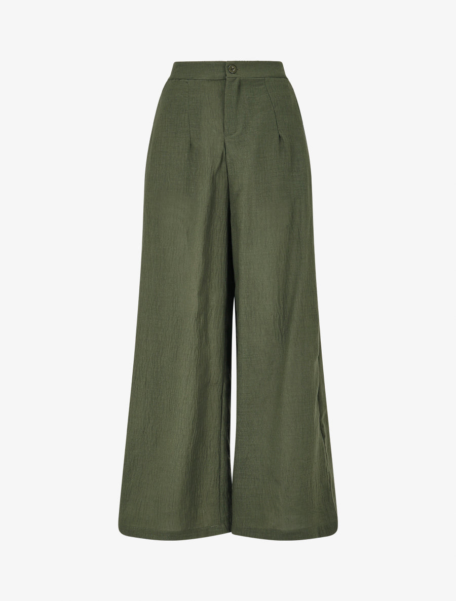Pantalon fluide effet froissé - Kaki