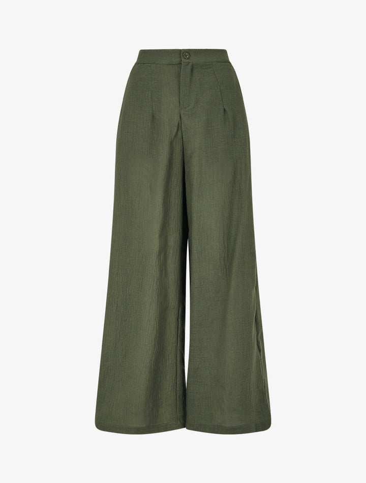 Pantalon fluide effet froissé - Kaki