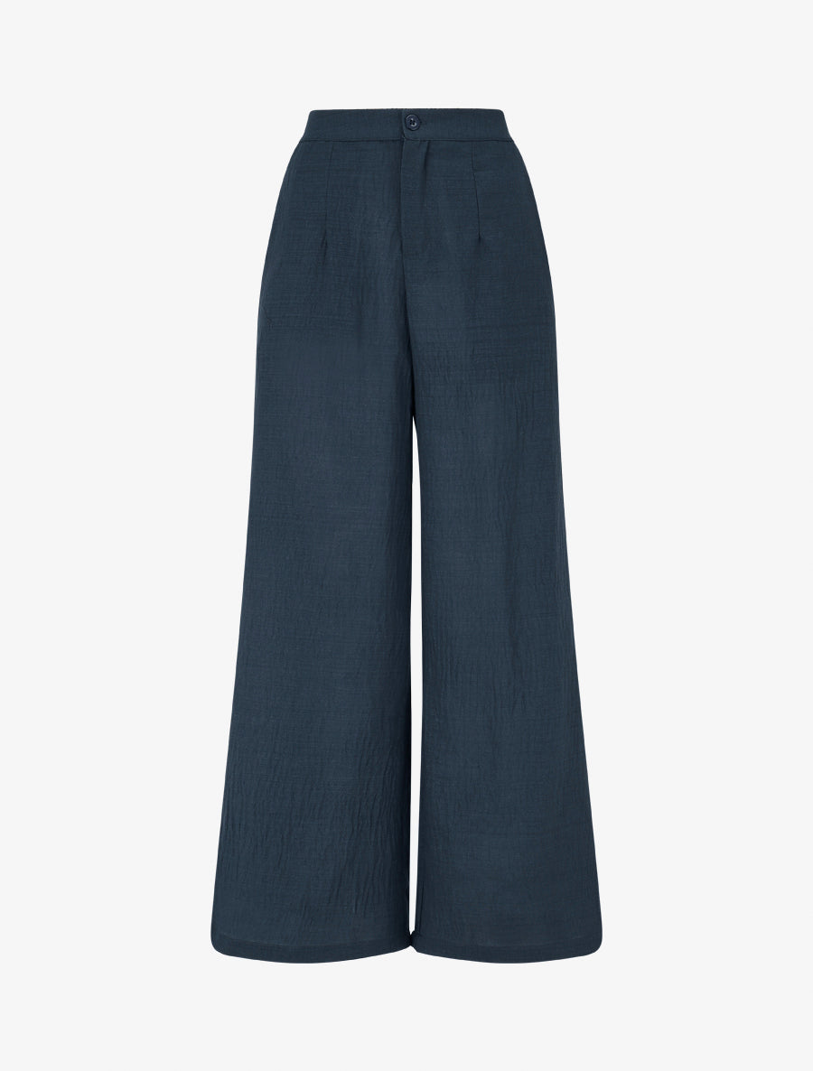 Pantalon fluide effet froissé - Marine