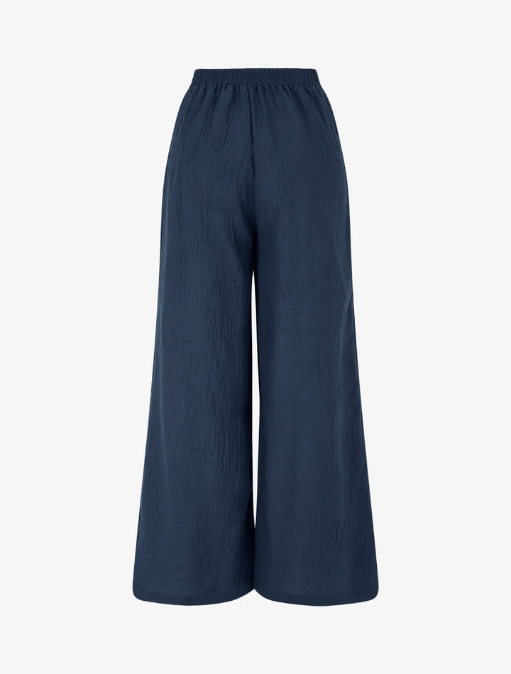 Pantalon fluide effet froissé - Marine