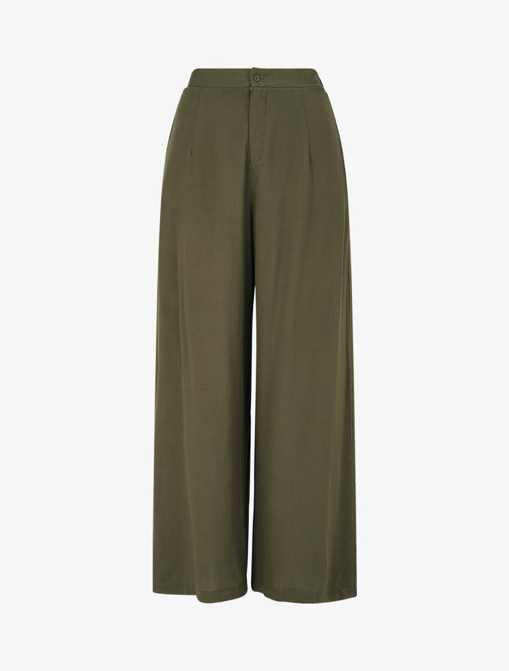 Pantalon uni fluide à taille élastiquée - Kaki