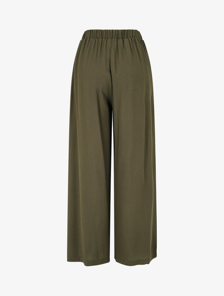 Pantalon uni fluide à taille élastiquée - Kaki
