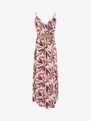 Langes, ausgestelltes Kleid mit Pflanzenmuster - Altrosa