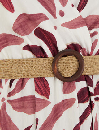 Robe longue évasée imprimé végétal - Vieux rose