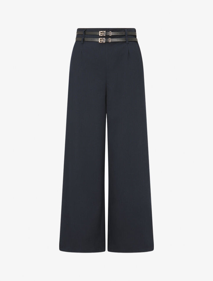 Pantalon droit à double passants - Marine