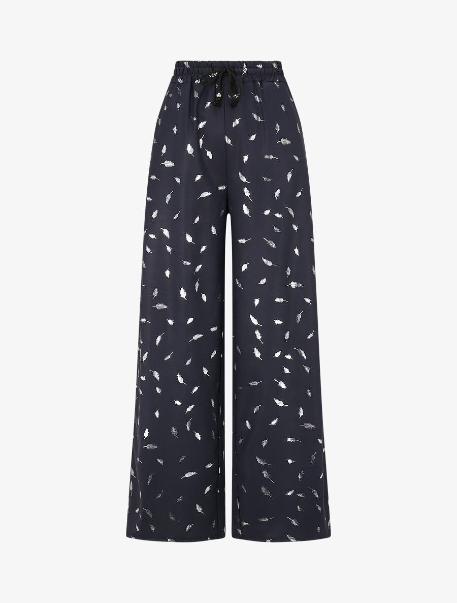 Pantalon élastiqué imprimé plumes irisées - Marine