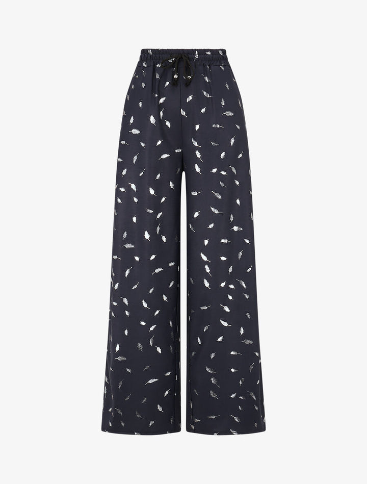 Pantalon élastiqué imprimé plumes irisées - Marine