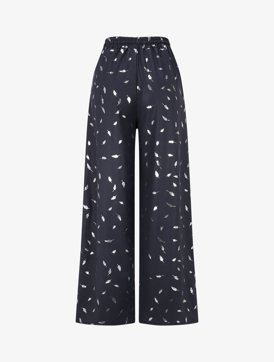 Pantalon élastiqué imprimé plumes irisées - Marine