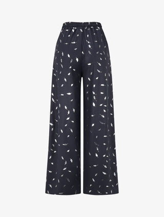 Pantalon élastiqué imprimé plumes irisées - Marine