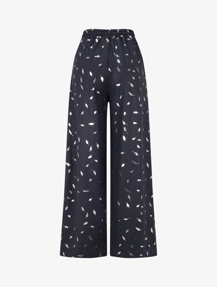 Pantalon élastiqué imprimé plumes irisées - Marine