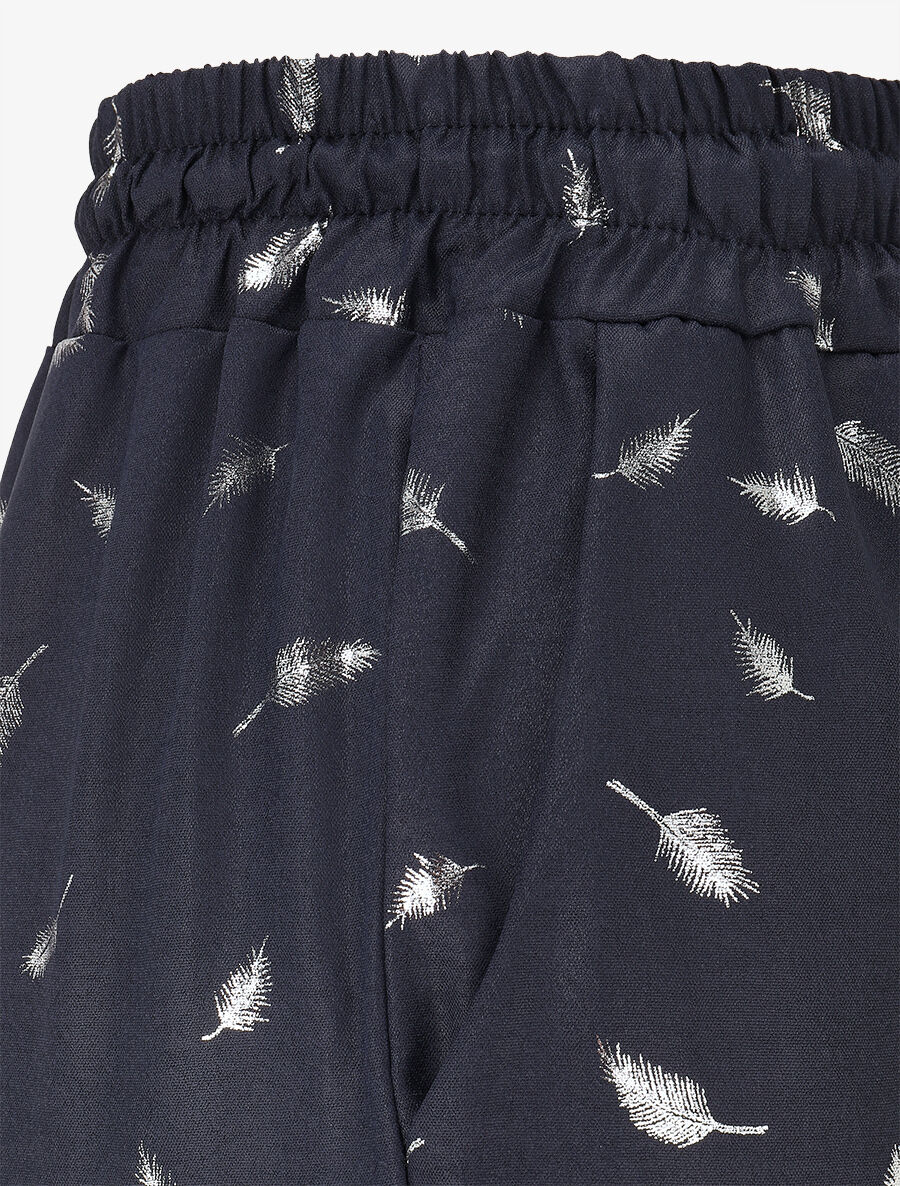 Pantalon élastiqué imprimé plumes irisées - Marine