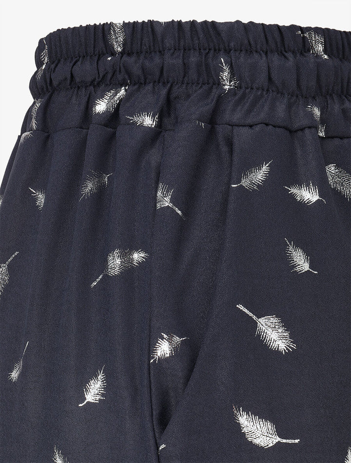 Pantalon élastiqué imprimé plumes irisées - Marine