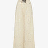 Pantalon élastiqué imprimé plumes irisées - Beige