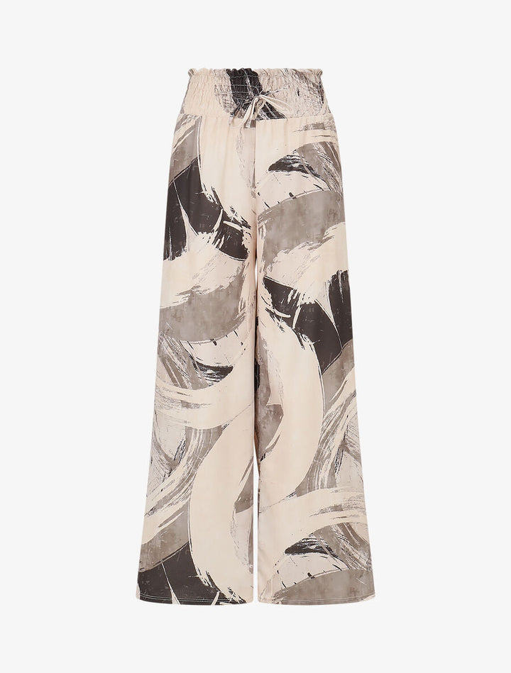 Pantalon fluide élastiqué imprimé abstrait - Noir