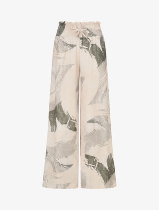 Pantalon fluide élastiqué imprimé abstrait - Kaki