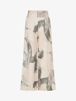 Pantalon fluide élastiqué imprimé abstrait - Kaki