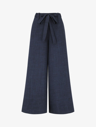 Pantalon uni effet lin - Marine