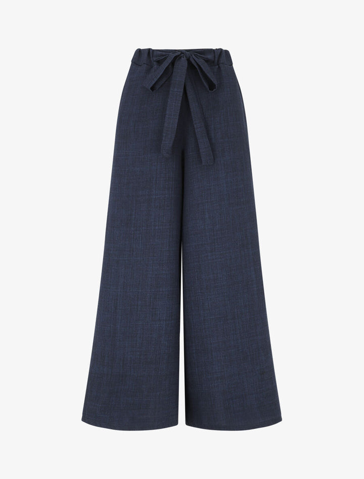 Pantalon uni effet lin - Marine