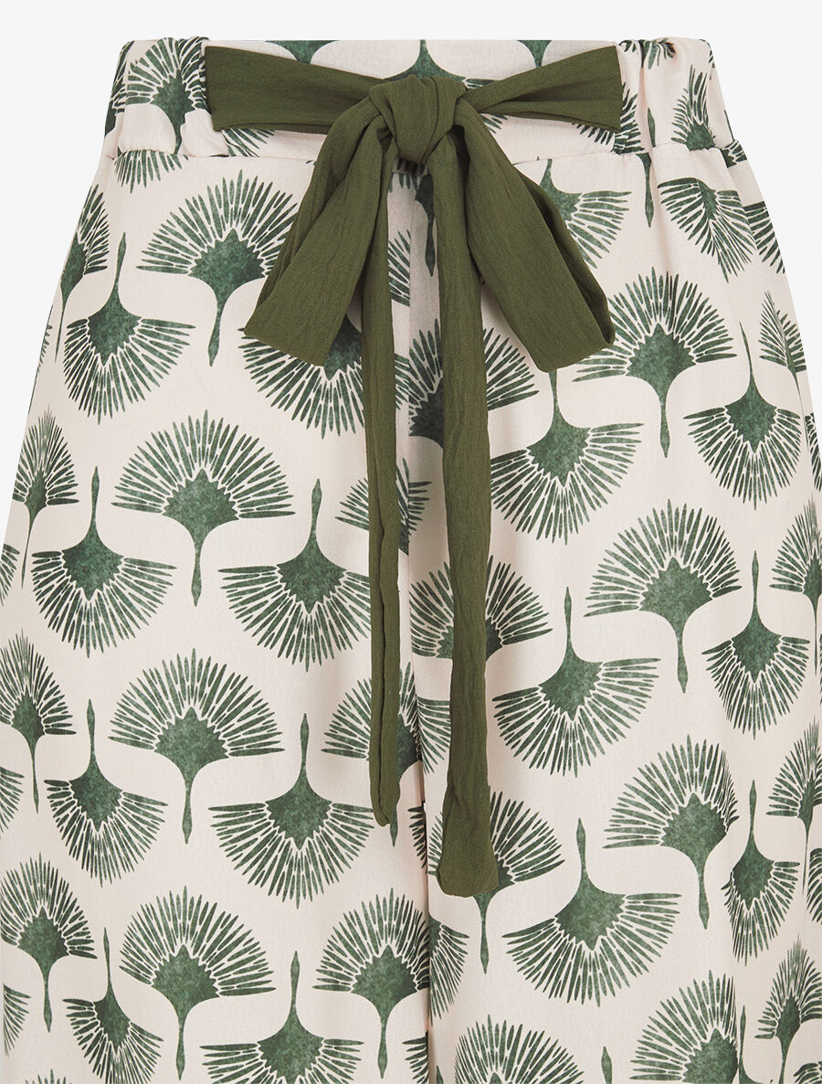 Pantalon ample taille haute imprimé dandelion - Kaki