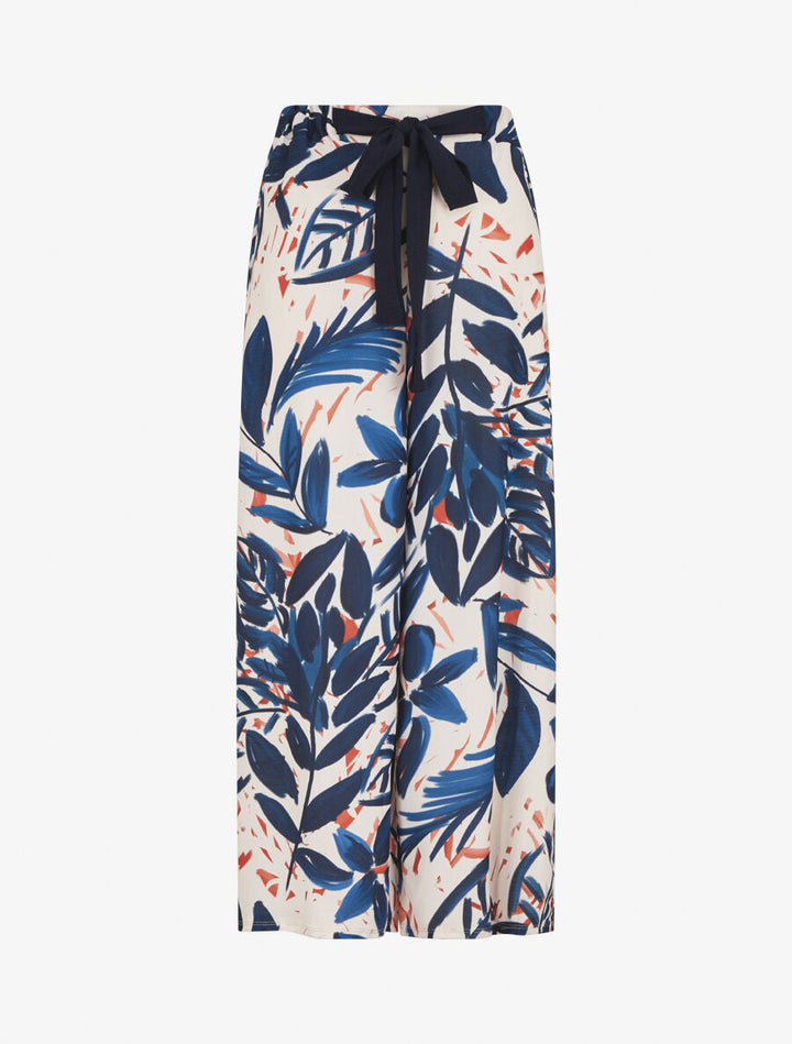 Pantalon ample taille haute imprimé feuilles - Marine