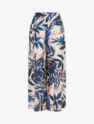 Pantalon ample taille haute imprimé feuilles - Marine