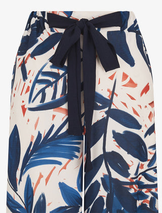 Pantalon ample taille haute imprimé feuilles - Marine