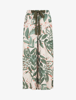 Pantalon ample taille haute imprimé feuilles - Vert olive