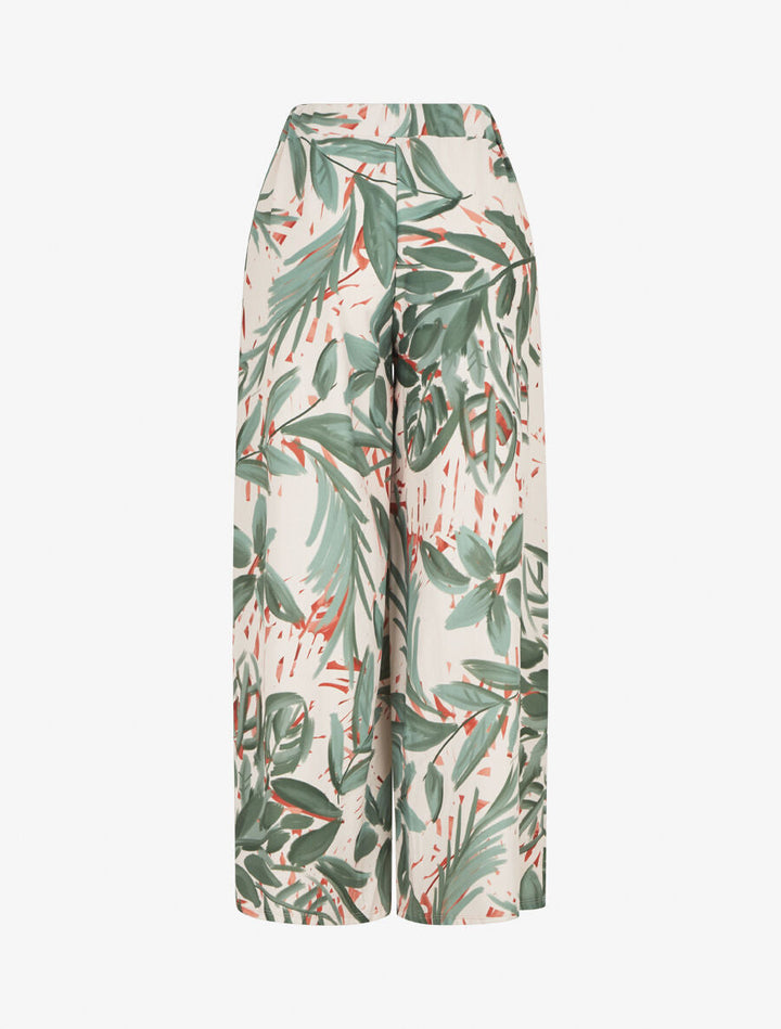 Pantalon ample taille haute imprimé feuilles - Vert olive
