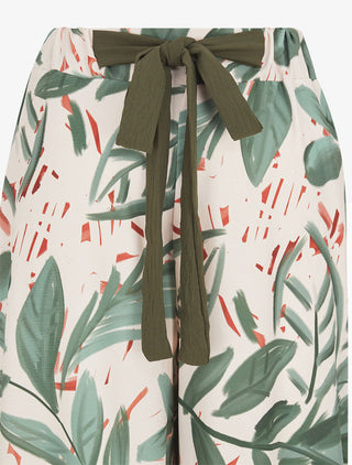 Pantalon ample taille haute imprimé feuilles - Vert olive